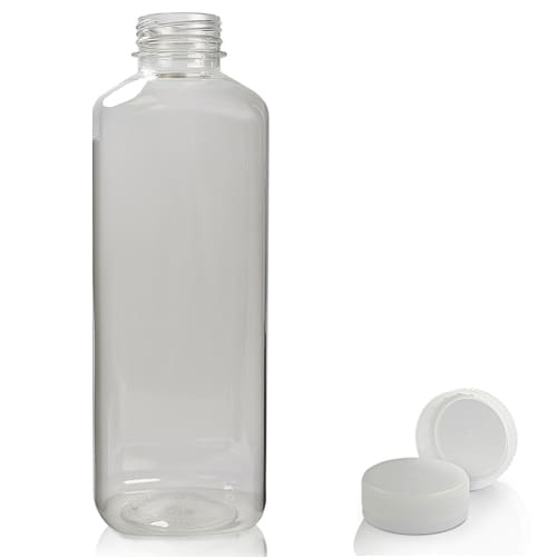 500ml Square Plastic Juice and Smoothie Bottle PET - 38mm Neck with Cap